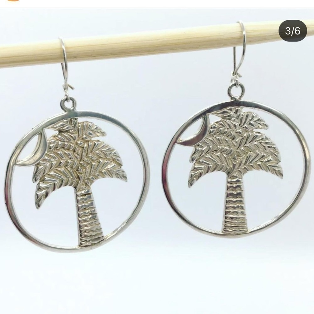 🌴 PALM TREE STERLING SILVER HOOK EARRINGS SUMMER BEACH SEA - Picture 6 of 6